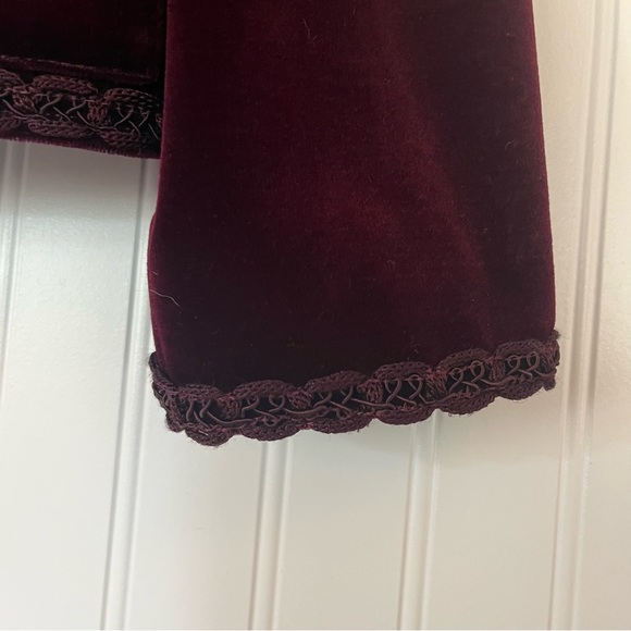 Vintage Velvet Jacket Maroon Burgundy Embellished Victorian 70s Pockets Fancy - Picture 8 of 15